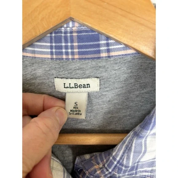 LL Bean Women's Sz Small Plaid Lined Shirt Shacket Periwinkle Purple Flannel - Picture 3 of 9